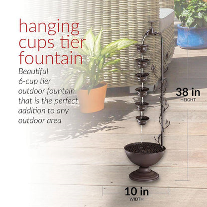 Outdoor Indoor 6-Tier Hanging Cups Water Fountain in Bronze Finish - - Outdoor > Outdoor Decor > Outdoor Fountains