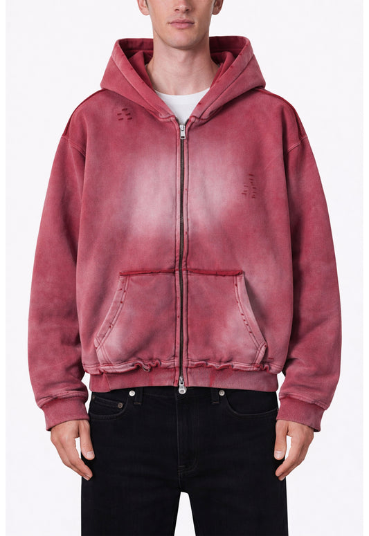 ROSE DISTRESSED ZIP HOODIE - - Hoodies