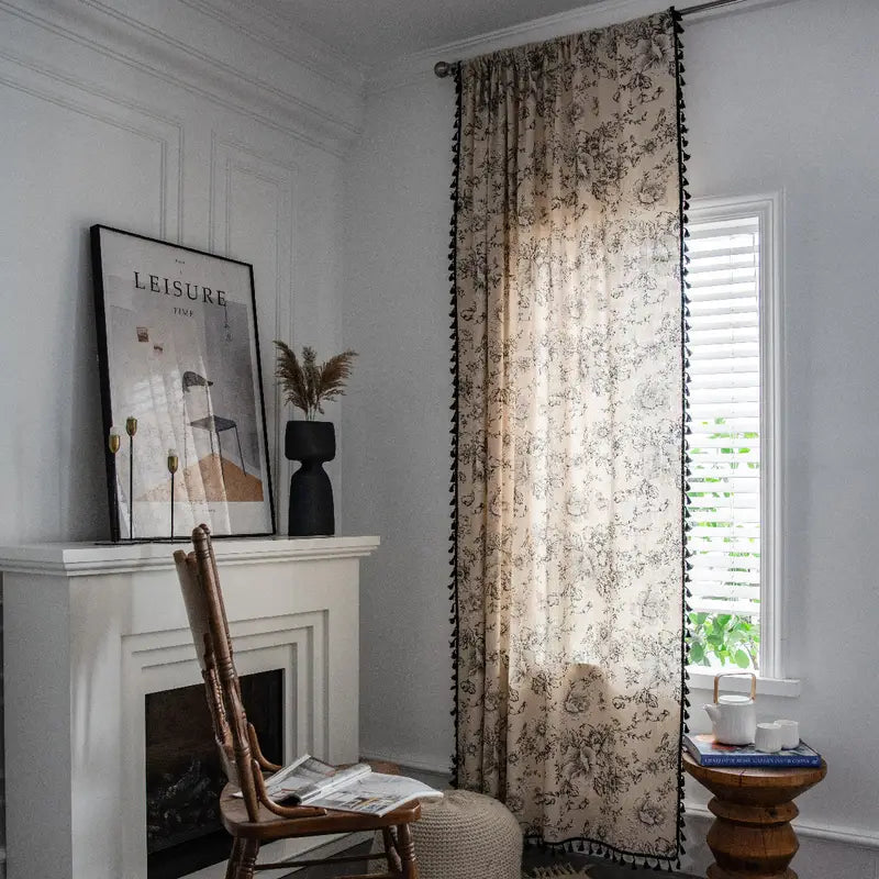 Pink Cotton and Linen Semi-Opaque Printed Curtain - Kia Day Design