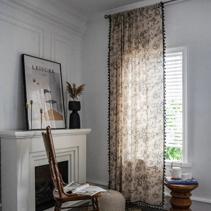 Pink Cotton and Linen Semi-Opaque Printed Curtain - Kia Day Design