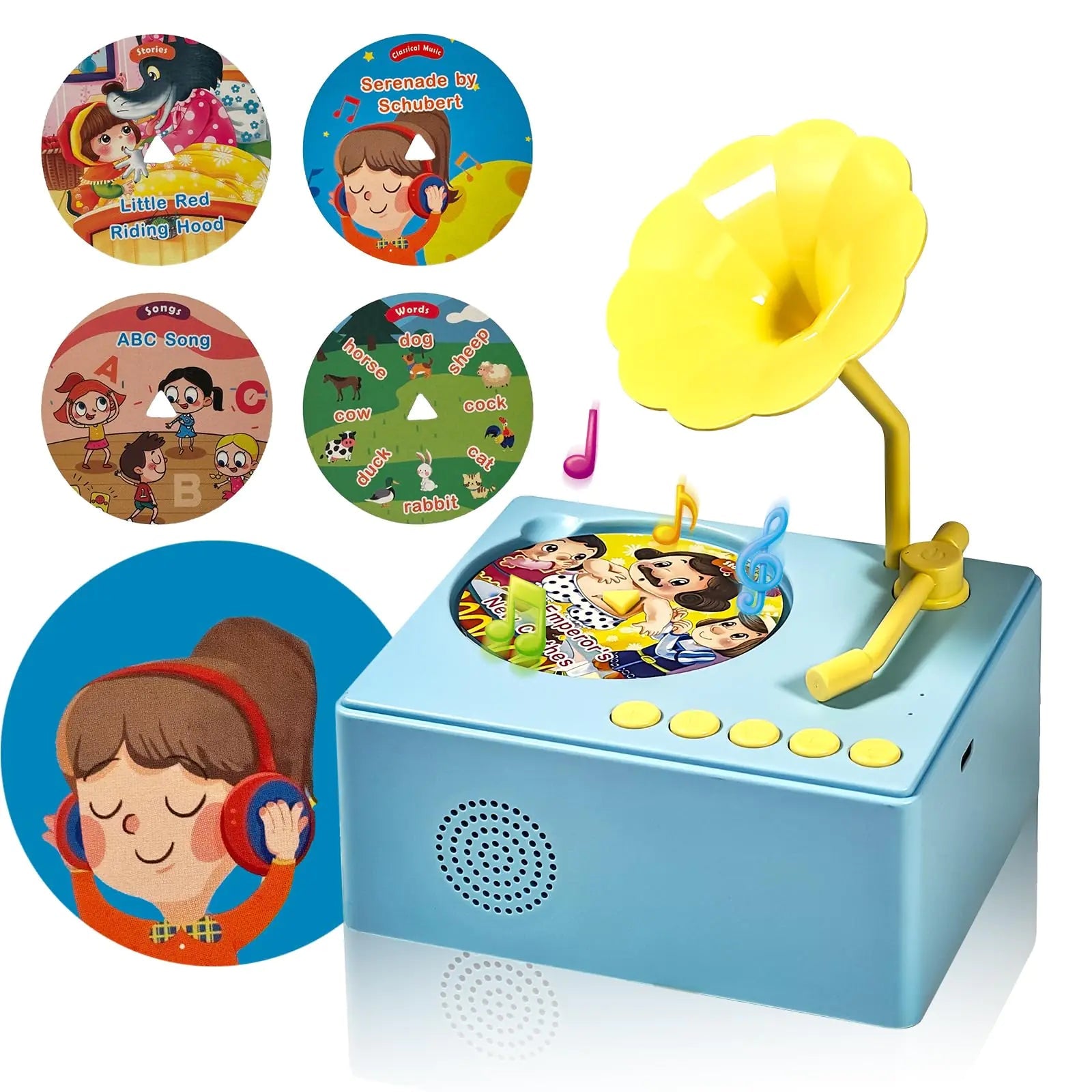 Kids Gramophone Record Player with 96 Learning Cards - Kia Day Design