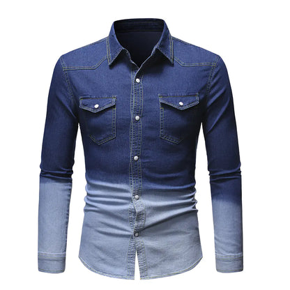 Men's Gradient Denim Long Sleeve Shirt - Kia Day Design