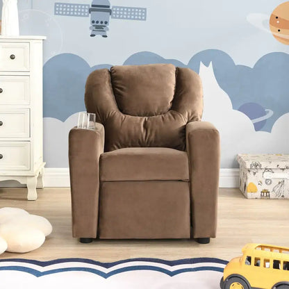 Kids Upholstered Chair With Cup Holder - BrownVelvet - chair