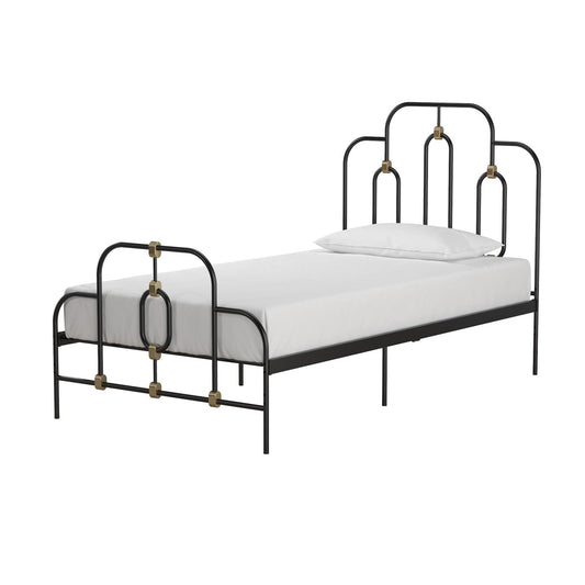 Twin size Farmhouse Adjustable Height Platform Bed in Black Gold Metal Finish - - Bedroom > Bed Frames > Platform Beds