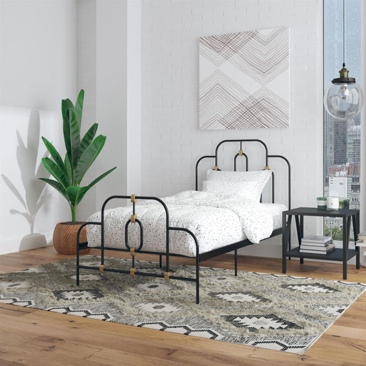 Twin size Farmhouse Adjustable Height Platform Bed in Black Gold Metal Finish - - Bedroom > Bed Frames > Platform Beds