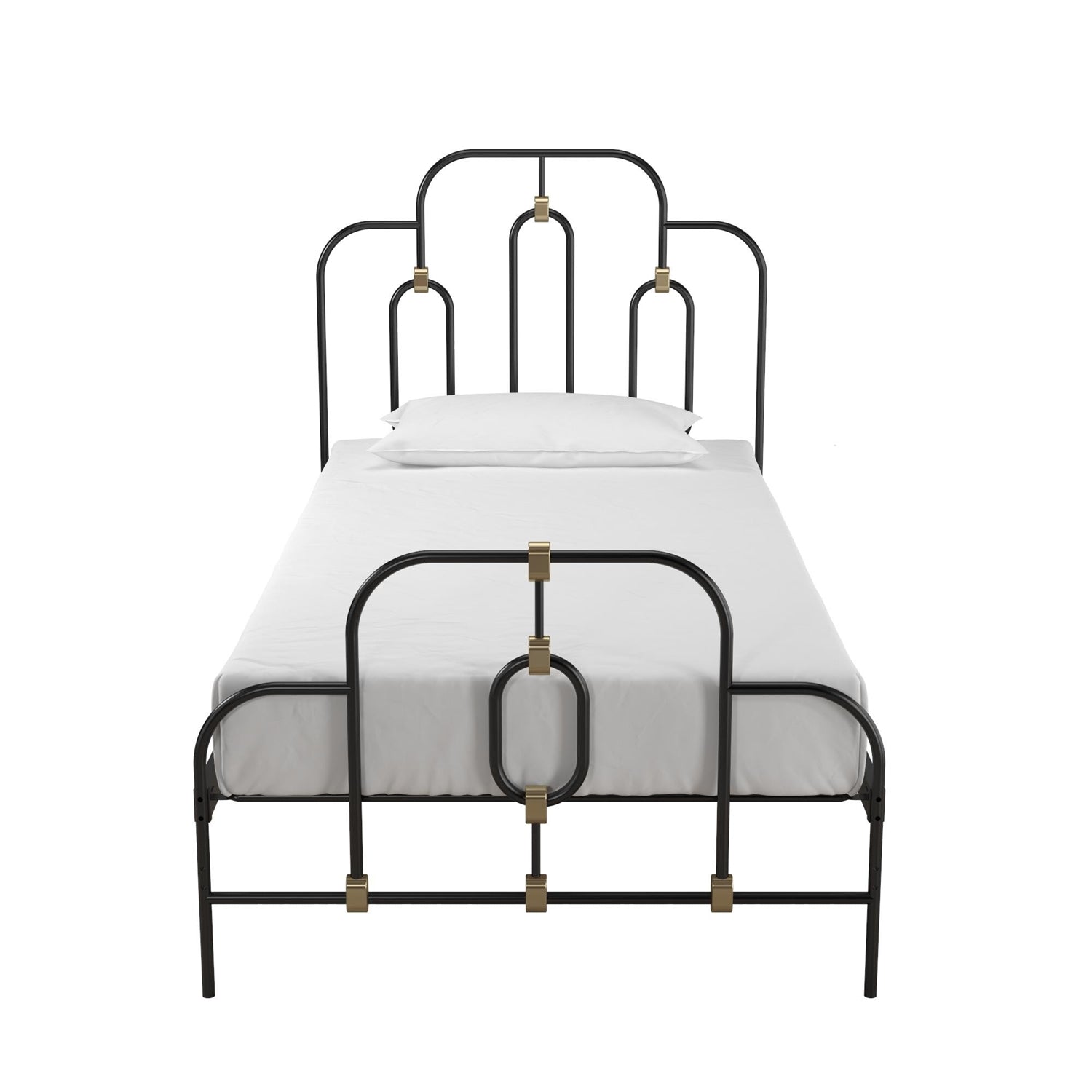Twin size Farmhouse Adjustable Height Platform Bed in Black Gold Metal Finish - - Bedroom > Bed Frames > Platform Beds