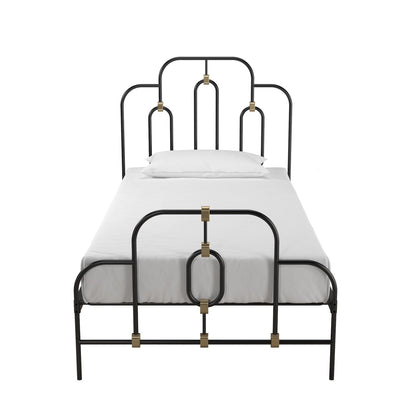 Twin size Farmhouse Adjustable Height Platform Bed in Black Gold Metal Finish - - Bedroom > Bed Frames > Platform Beds