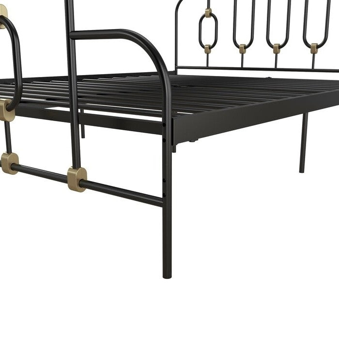 Twin size Farmhouse Adjustable Height Platform Bed in Black Gold Metal Finish - - Bedroom > Bed Frames > Platform Beds