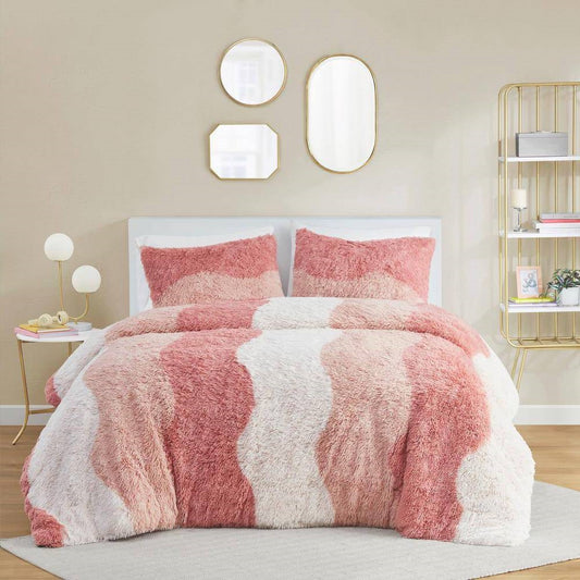 Twin/Twin XL Pink Blush White Reversible Soft Sherpa Faux Fur 2-PC Comforter Set - - Bedroom > Comforters and Sets
