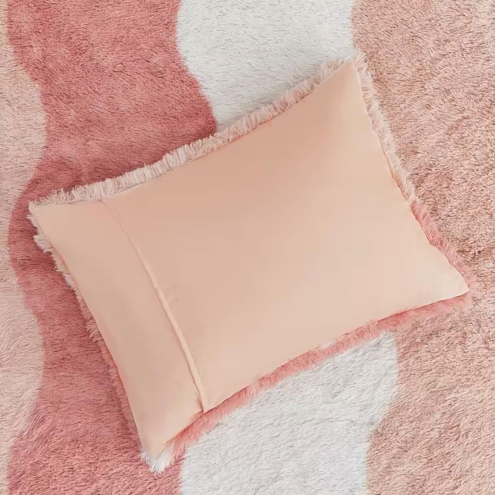 Twin/Twin XL Pink Blush White Reversible Soft Sherpa Faux Fur 2-PC Comforter Set - - Bedroom > Comforters and Sets