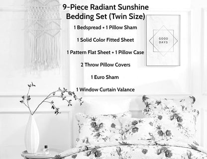 DaDa Bedding Sunshine Yellow Hummingbird Floral Bed in a Bag Set - Twin - Bedspreads