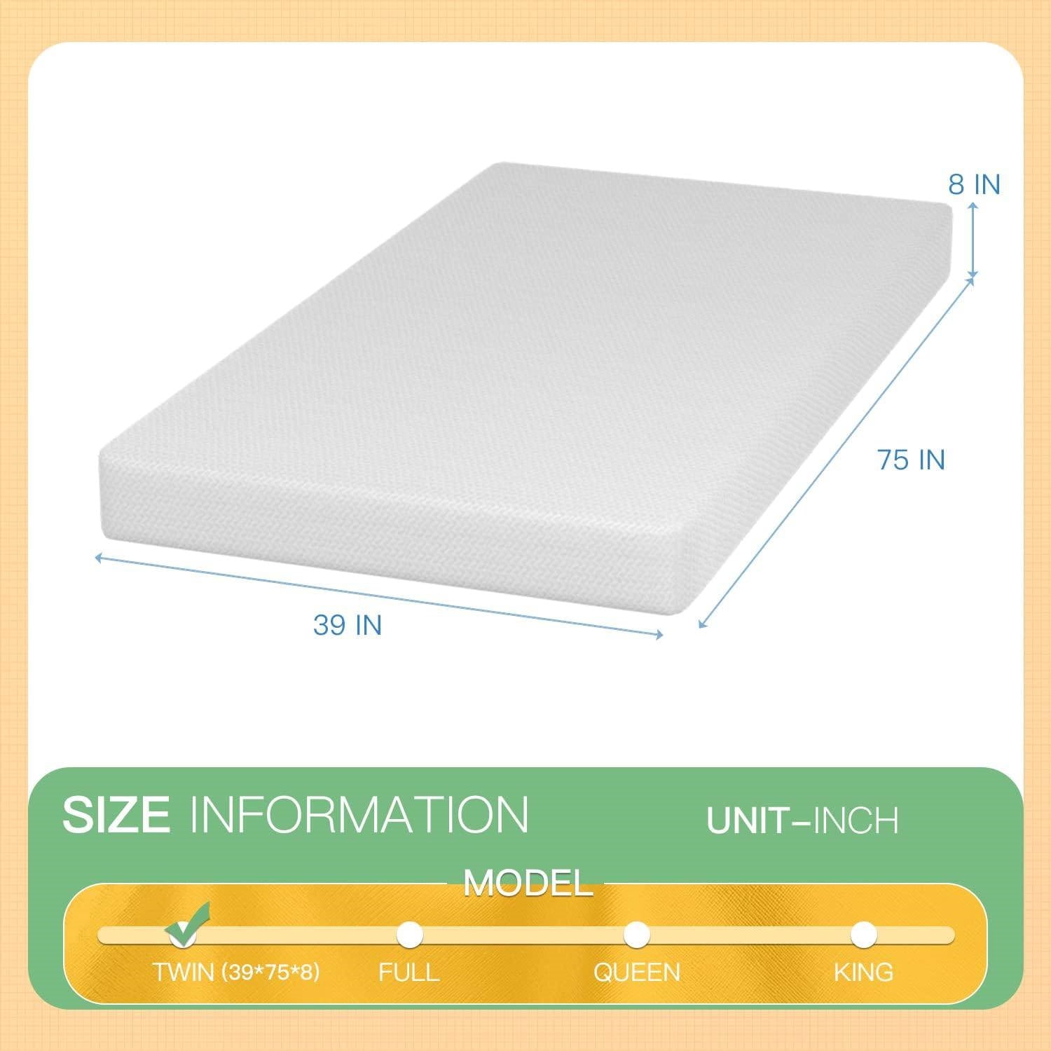Twin size 8-inch Thick Medium Firm Cool Gel Memory Foam Mattress - - Bedroom > Mattresses