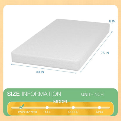 Twin size 8-inch Thick Medium Firm Cool Gel Memory Foam Mattress - - Bedroom > Mattresses