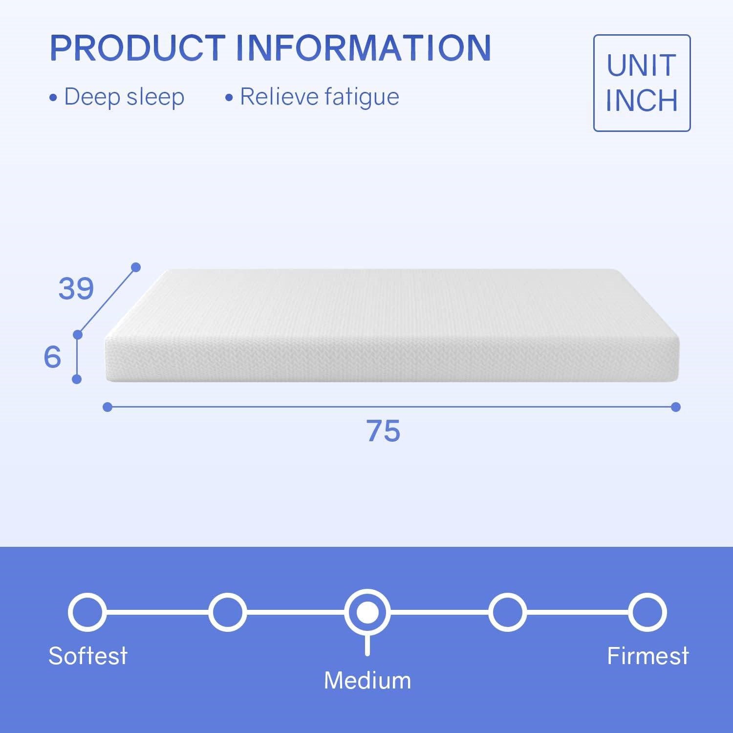 Twin size 6-inch Thick Medium Firm Cool Gel Memory Foam Mattress - - Bedroom > Mattresses
