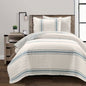 Twin/Twin XL Blue Off-White Stripe 2 Piece Reversible Cotton Quilt Set - - Bedroom > Quilts & Blankets