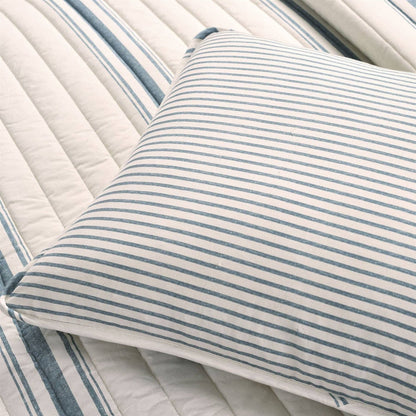 Twin/Twin XL Blue Off-White Stripe 2 Piece Reversible Cotton Quilt Set - - Bedroom > Quilts & Blankets