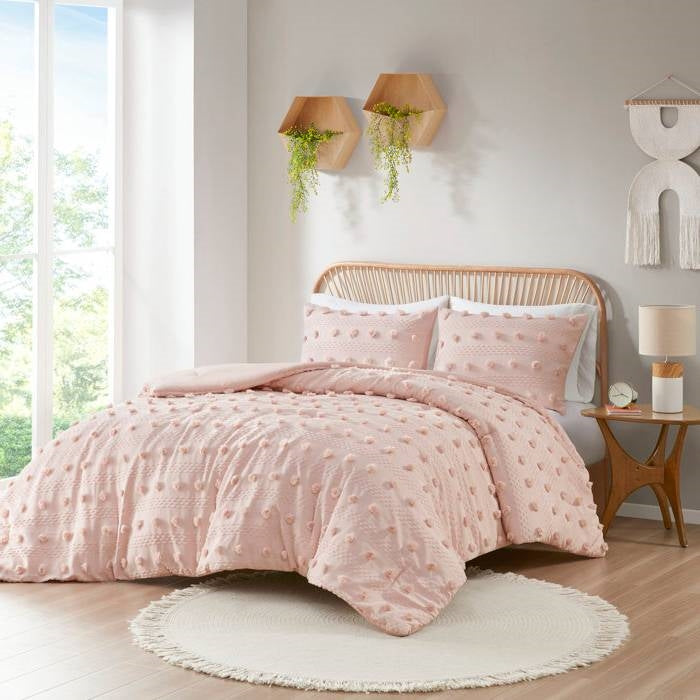 Twin/Twin XL 2-Piece Pink Pompom Hypoallergenic Microfiber Comforter Set - - Bedroom > Comforters and Sets