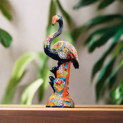 Talavera Flamingo Statue Hand-Painted Mexican Ceramic Bird Art - - Talavera Statue