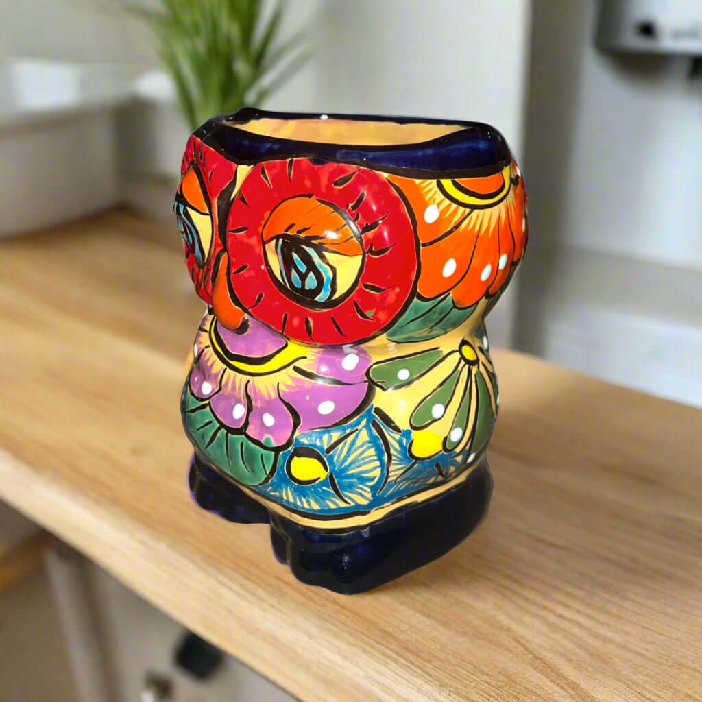 Talavera Owl Planter Double-Faced Hand-Painted Pottery - - Talavera Planter