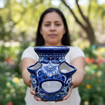 Blue & White Talavera Strawberry Planter Handmade Mexican Pot - - Talavera Planter