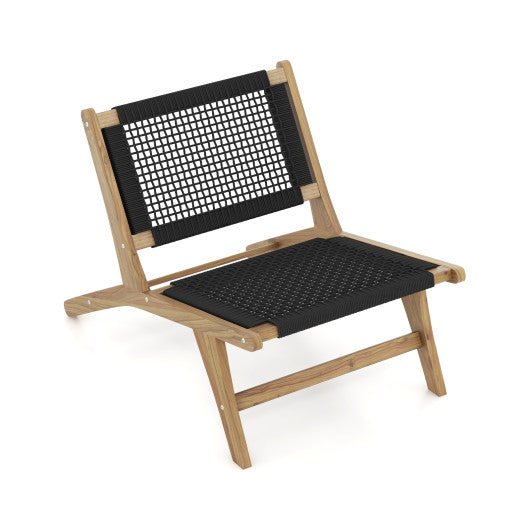 Indoor Outdoor Teak Wooden Chair with Handwoven Cordage Seat and Backrest - - Home & Garden