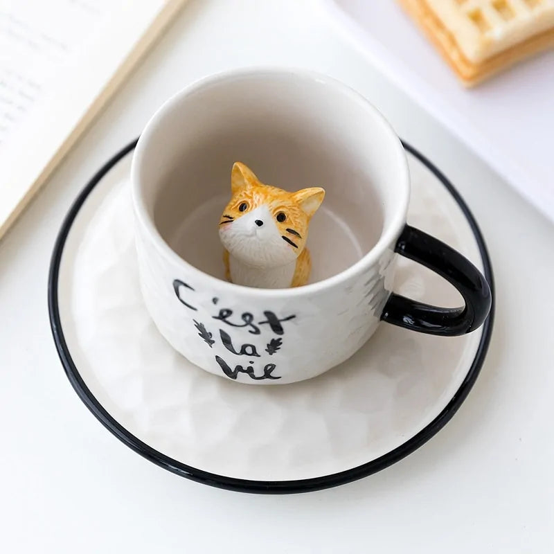 Cute Cat Relief Ceramics Mug - Kia Day Design
