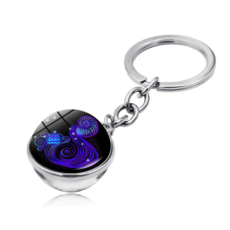Zodiac Gemstone Double-Sided Glass Keychain - Aquarius - keychain