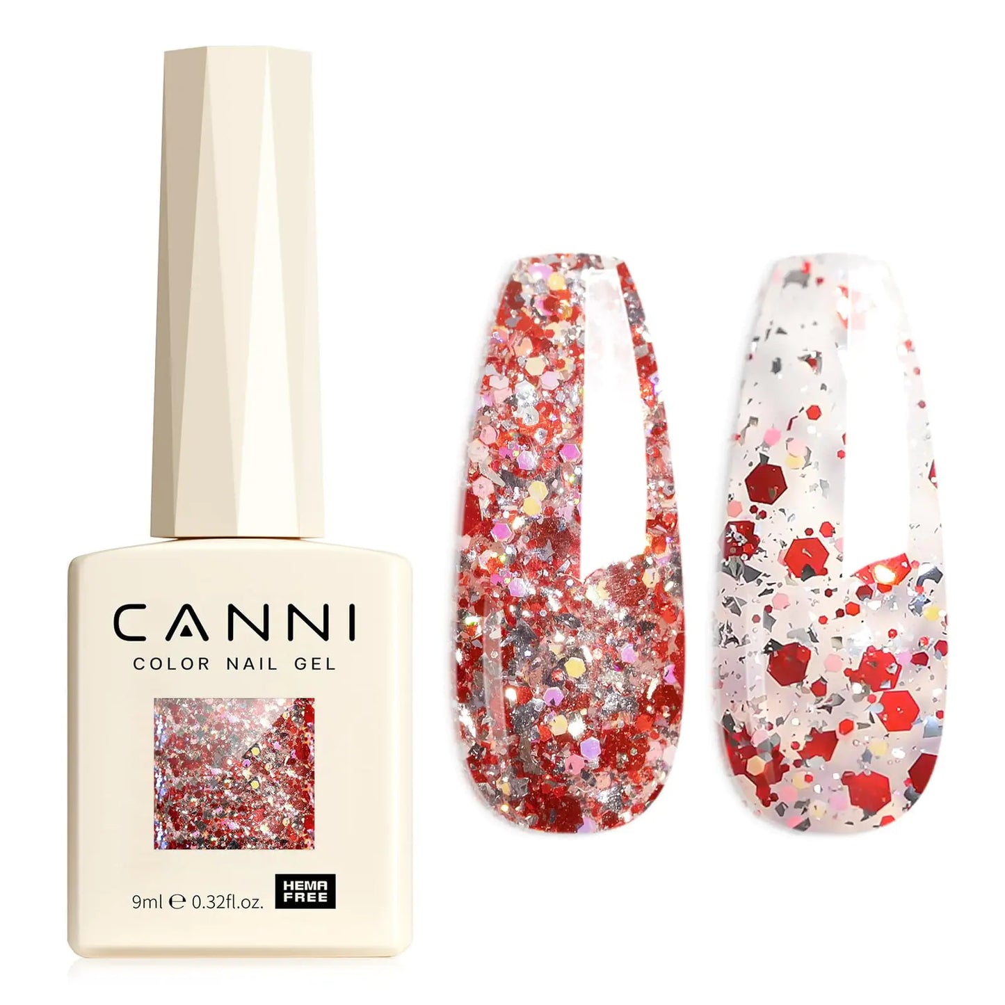 CANNI 1 Pc Glitter Red Gel Nail Polish Shimmer Sparkly Red - - gel polish