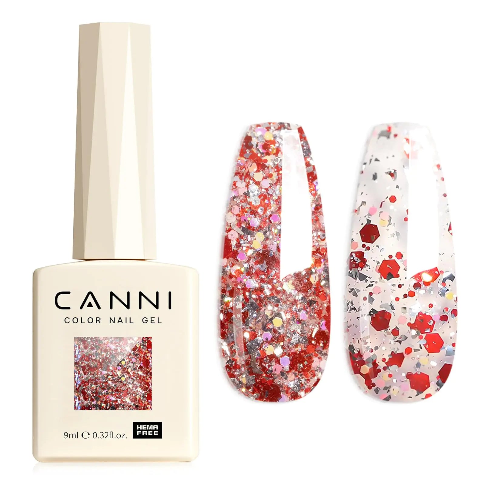 CANNI 1 Pc Glitter Red Gel Nail Polish Shimmer Sparkly Red - - gel polish