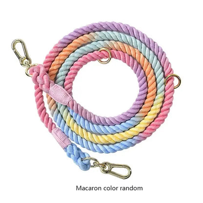 Braided Cotton Rope Dog Leash pink yellow multi Large