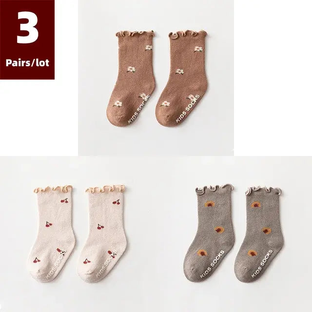 3 Pairs of Anti-Slip Childrens Socks - Kia Day Design