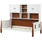 Twin Bed with Bookcase with Shelves and Wooden Slat Support No Box Spring Needed for Living Room Bedroom-White - - Home & Garden