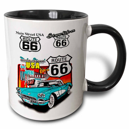 3dRose Signs - Route 66 - Mugs (mug_1010) - 11oz Two-Tone Black Mug - Mug
