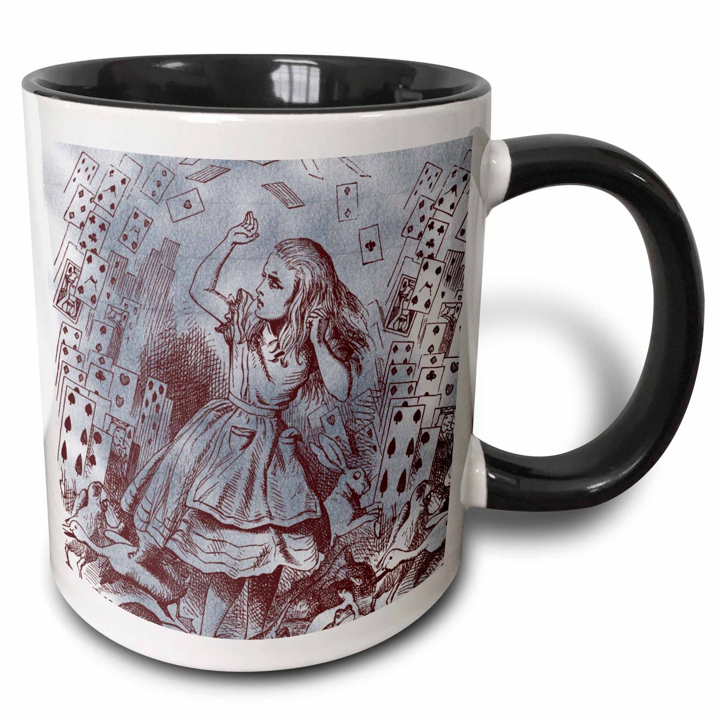 3dRose PS Vintage - Alice with Playing Cards Vintage Alice in Wonderland - Mugs (mug_110209) - 11oz Two-Tone Black Mug - Mug
