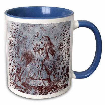 3dRose PS Vintage - Alice with Playing Cards Vintage Alice in Wonderland - Mugs (mug_110209) - 15oz Two-Tone Blue Mug - Mug