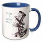 3dRose PS Vintage - Mad Hatter Have I gone Mad Alice in Wonderland - Mugs (mug_110410) - 15oz Two-Tone Blue Mug - Mug