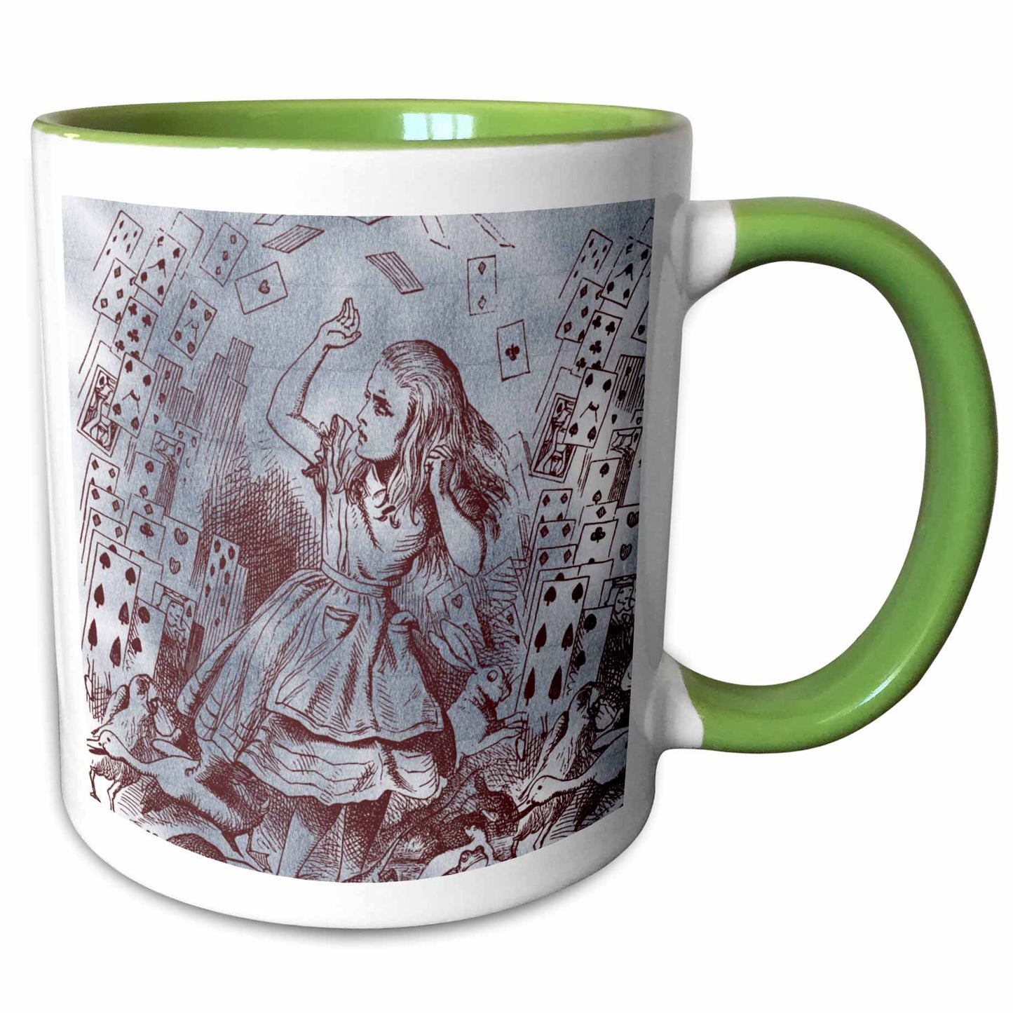 3dRose PS Vintage - Alice with Playing Cards Vintage Alice in Wonderland - Mugs (mug_110209) - 15oz Two-Tone Green Mug - Mug