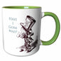 3dRose PS Vintage - Mad Hatter Have I gone Mad Alice in Wonderland - Mugs (mug_110410) - 15oz Two-Tone Green Mug - Mug