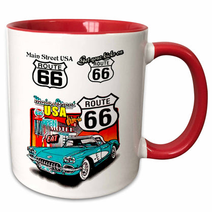 3dRose Signs - Route 66 - Mugs (mug_1010) - 15oz Two-Tone Red Mug - Mug