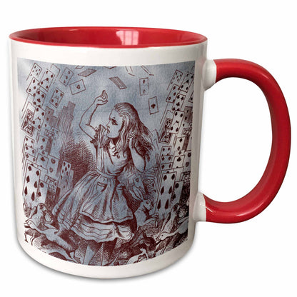 3dRose PS Vintage - Alice with Playing Cards Vintage Alice in Wonderland - Mugs (mug_110209) - 15oz Two-Tone Red Mug - Mug