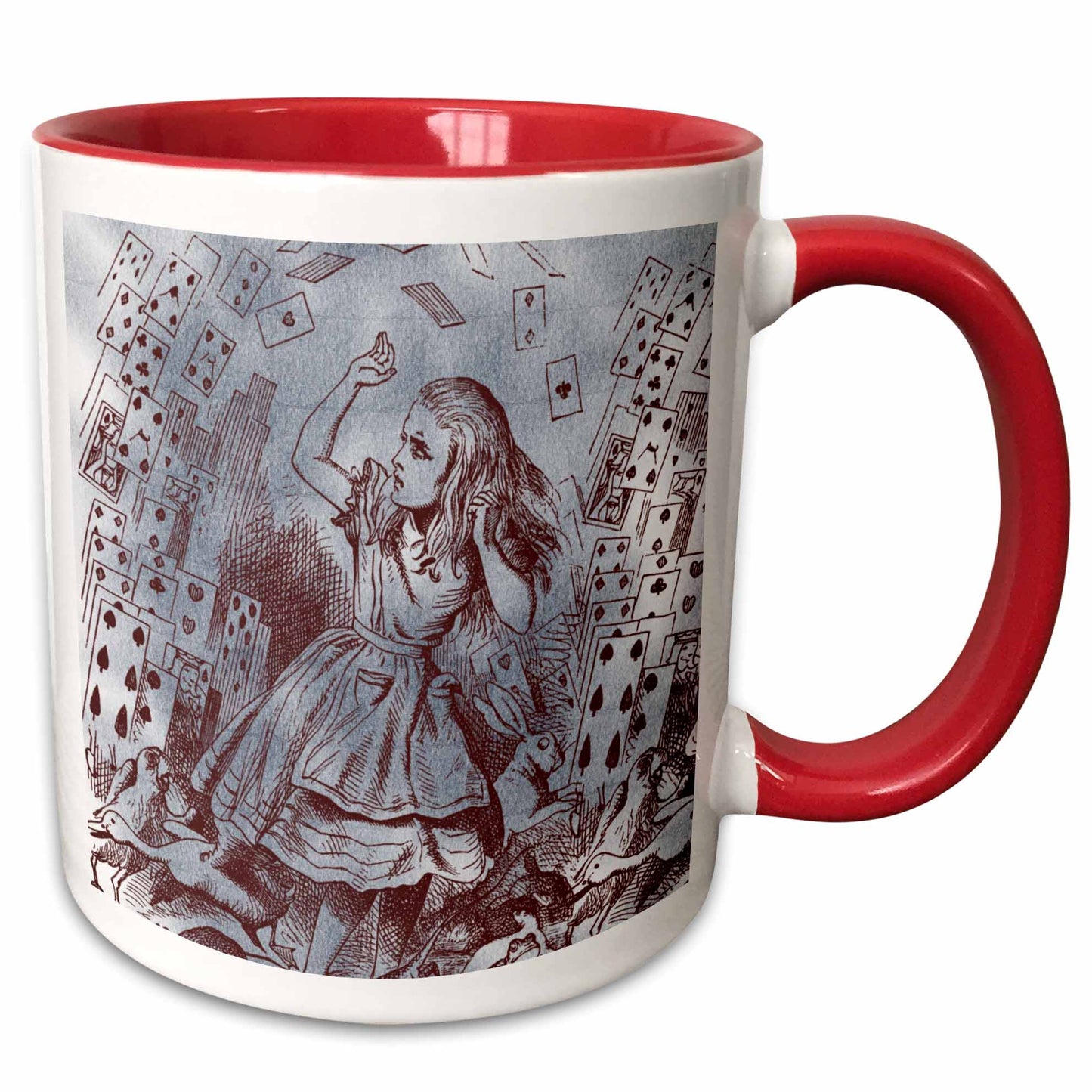 3dRose PS Vintage - Alice with Playing Cards Vintage Alice in Wonderland - Mugs (mug_110209) - 11oz Two-Tone Red Mug - Mug