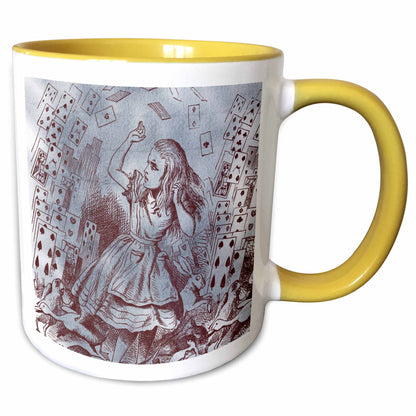 3dRose PS Vintage - Alice with Playing Cards Vintage Alice in Wonderland - Mugs (mug_110209) - 15oz Two-Tone Yellow Mug - Mug
