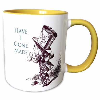 3dRose PS Vintage - Mad Hatter Have I gone Mad Alice in Wonderland - Mugs (mug_110410) - 15oz Two-Tone Yellow Mug - Mug