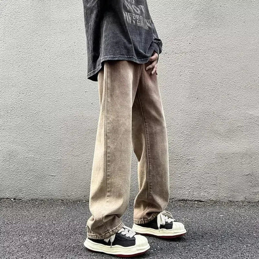 Wide-Leg Straight Pants in Yellow Mud Color Gradient - Kia Day Design