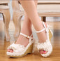 Floral Bow Wedge Heels - blue 39 - wedge heels