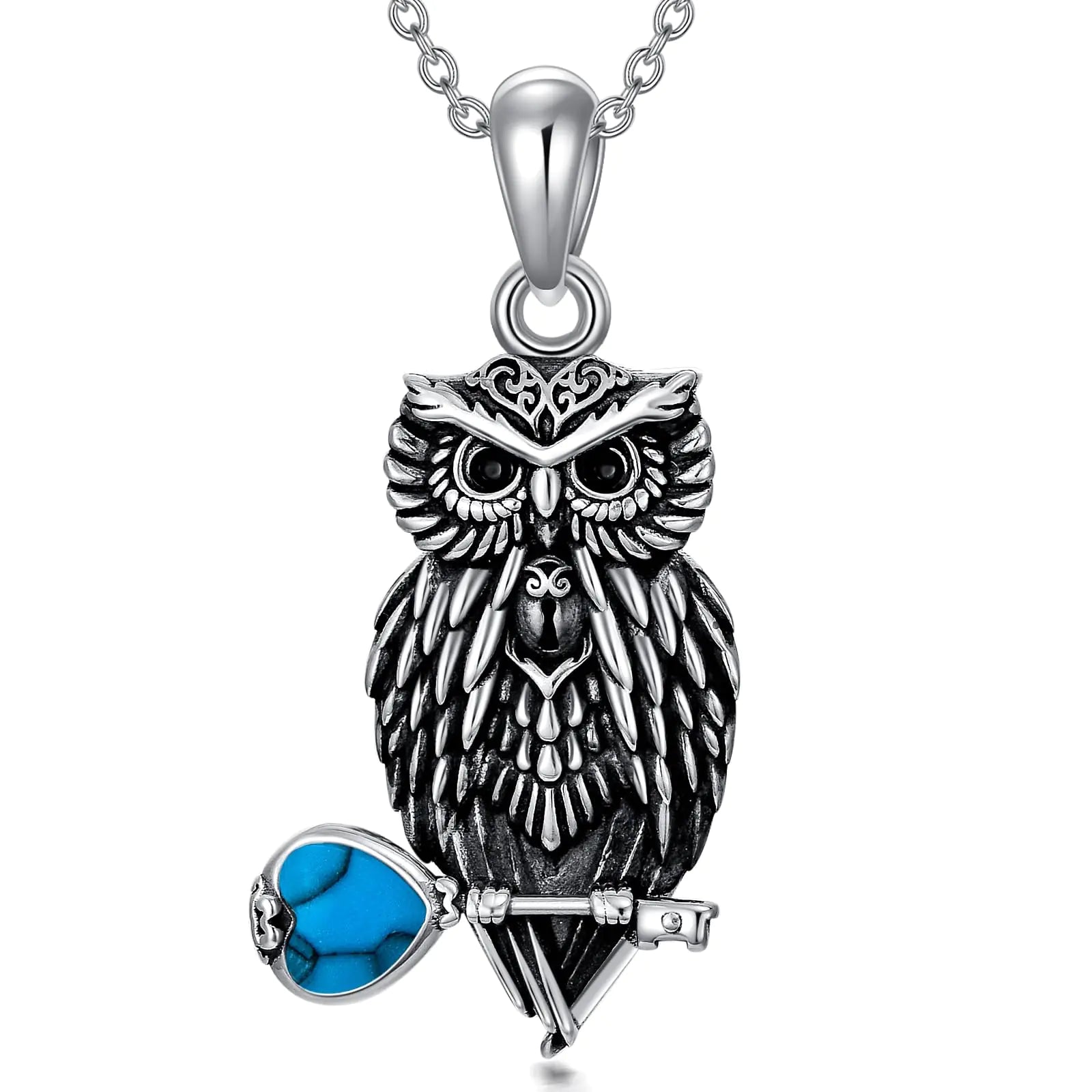 ROMANTICWORK Owl Necklace Sterling Silver Turquoise Owl Pendant Jewellery Mothers Day Birthday Gifts for Women Men Kia Day Design