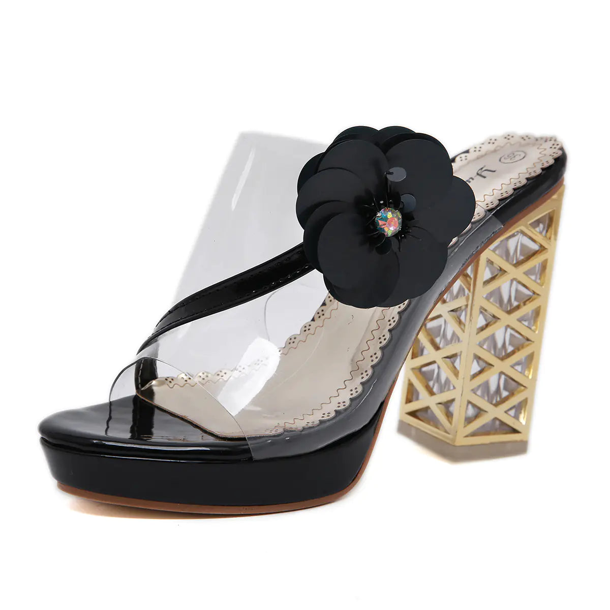 Flower Womens Thick Heel High Heel Sandals - - sandals