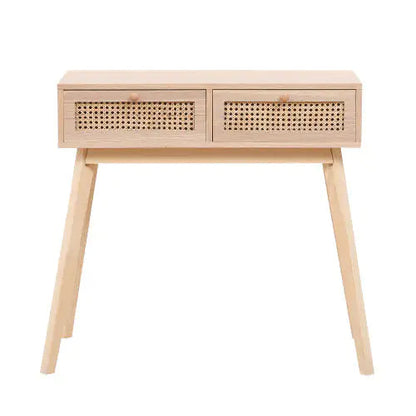 Wood Side Table with Two Rattan Drawers - Kia Day Design