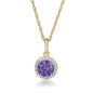 AVORA 10K Yellow Gold February Birthstone-Genuine Amethyst with Simulated Diamond CZ Halo Pendant Necklace with 18" Chain Kia Day Design