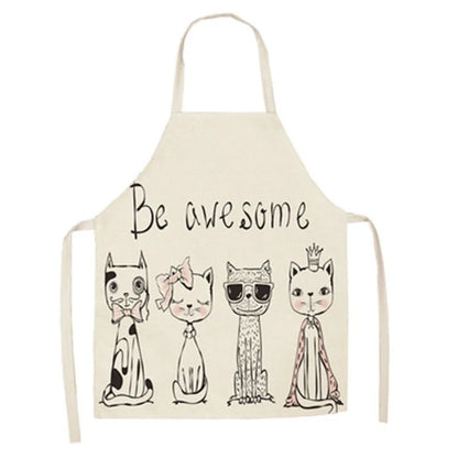 Cute Cat Print Cooking Kitchen Apron beige black 68 x 55 CM